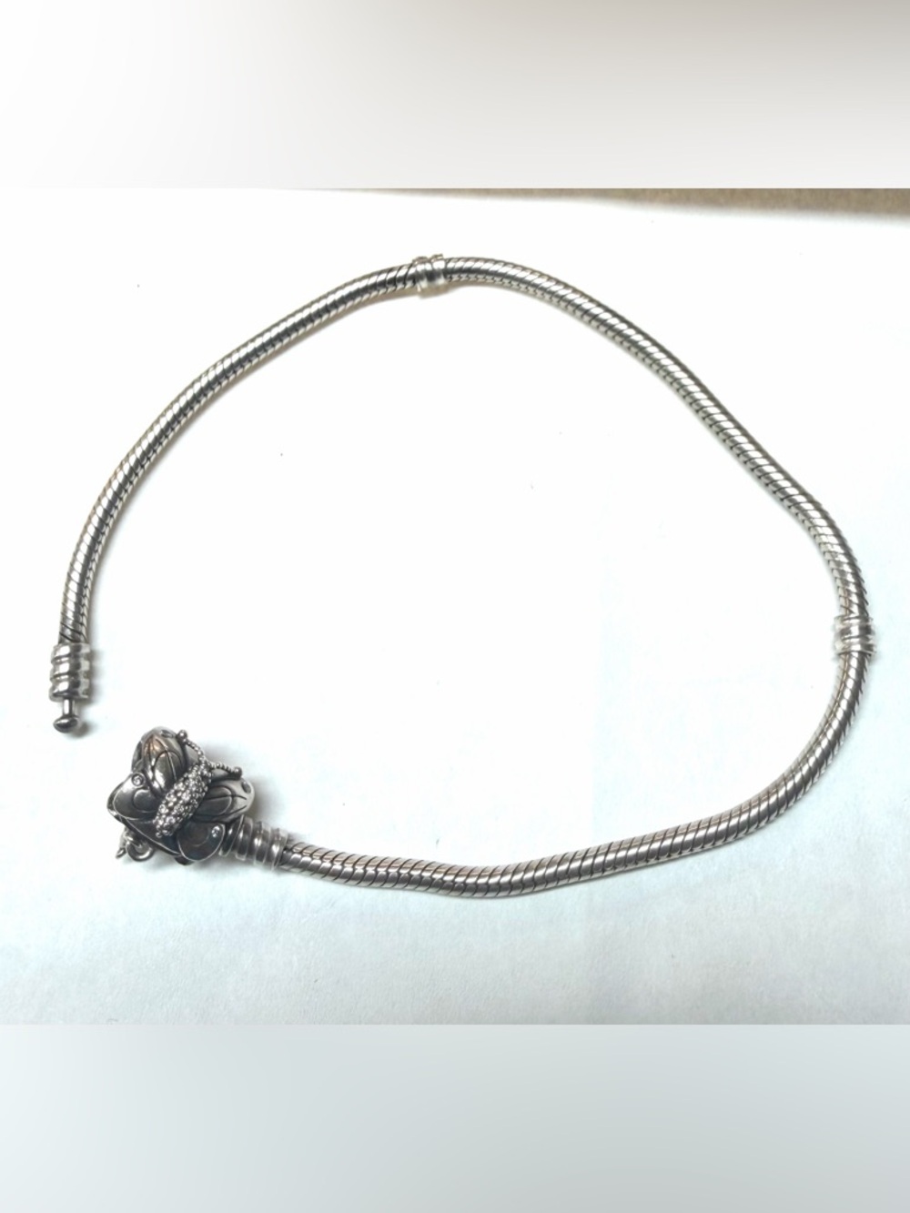 Pandora Silver Bracelet with Decorative Pave Accent Bead - Silver